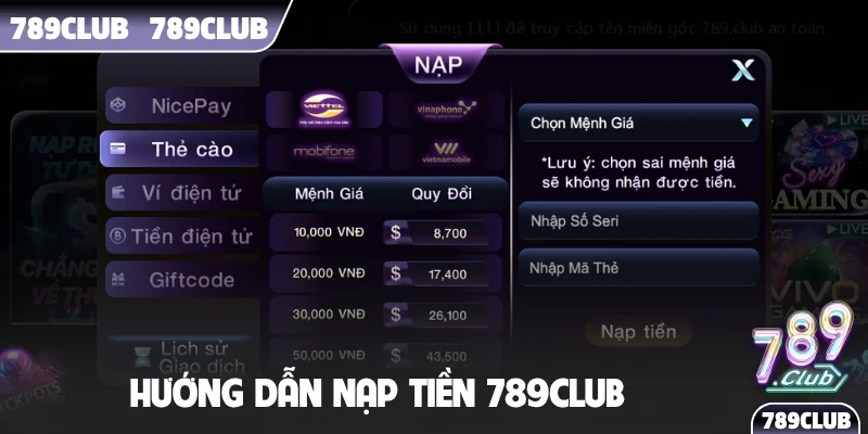 Hướng dẫn nạp tiền 789Club